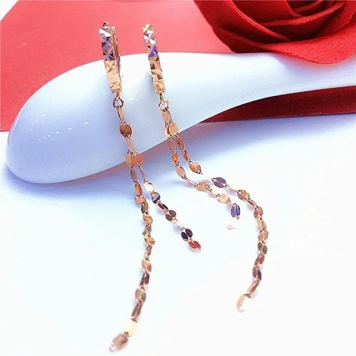 Vista 5 de SAGEKING 2024 New 585 Purple Gold Jewelry 14K Rose Gold Tassel Chains Earrings For Women Charm New Classic Fashion Ear Buckle Party Gift Fashion
