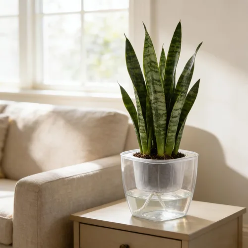 Vista 9 de Paquete de 6 macetas transparentes de riego automático de 7 pulgadas para plantas de interior, macetas grandes de violeta africana, macetas de mecha
