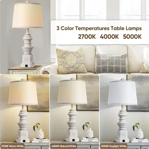 Vista 2 de QiMH - Juego de 2 lámparas de mesa para mesita de noche, lámpara de noche con dos puertos de carga USB, lámparas de mesa de decoración de granja