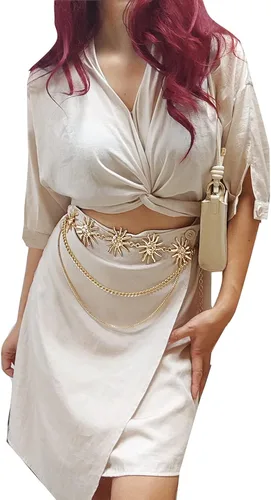 Vista 6 de Cinturón de cadena de metal de varias capas para mujer, estilo bohemio, para el sol, para el vientre, para la cintura