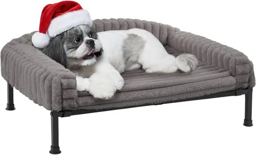 Vista 12 de Veehoo Cama elevada para perros con cojín de cojín, sofá cama de felpa esponjosa para perros pequeños, gatos, cuna elevada lavable para mascotas