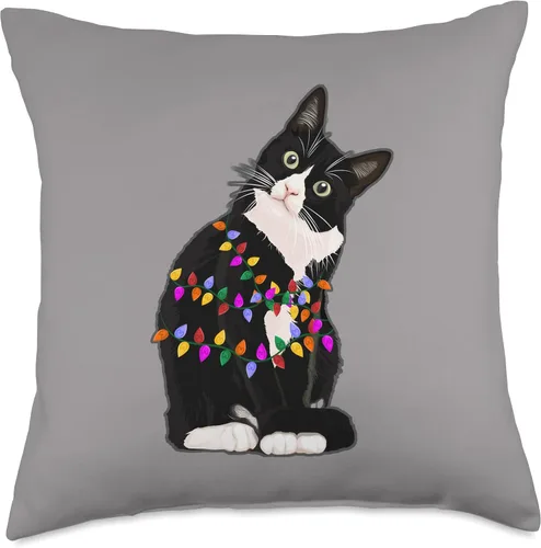Vista 5 de Christmas Cat Cuties Funnies Almohada de esmoquin con luces enredadas de Navidad, diseño de gatito, 15.7 x 15.7 in, multicolor