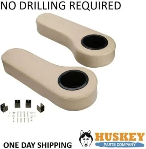 Vista 3 de Huskey - 2 apoyabrazos para asiento trasero beige con portavasos compatibles con carritos de golf Yamaha instalados mediante el uso de nuestros