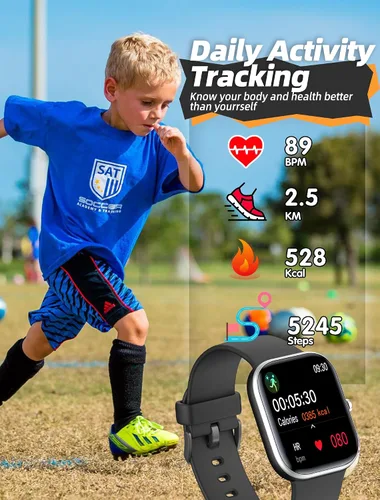 Vista 6 de Reloj inteligente para niñas, IP68, impermeable, reloj rastreador de actividad física con cara de 1.5 pulgadas, monitor de sueño de frecuencia Negro