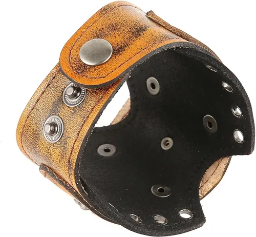 Vista 5 de HZMAN Pulseras de Cuero Retro para Hombre Pulsera de Puño de Cuero Ajustable Pulsera Ancha de Muñeca Regalo de Joyería
