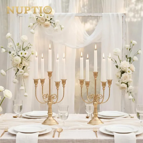 Vista 4 de NUPTIO - Candelabros dorados, juego de 2 candelabros de 5 brazos Oro de 5 brazos