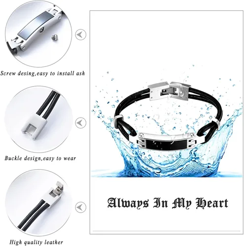 Vista 4 de Hearbeingt Pulsera de urna de cremación para cenizas de piel auténtica, pulsera de cremación, urna de recuerdo para cenizas para hombres y mujeres