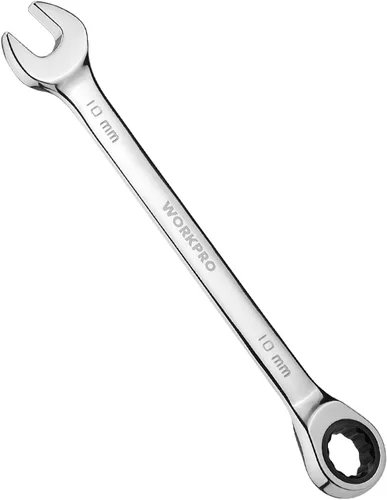 Vista 18 de WORKPRO Llave combinada de trinquete de 1/2 pulgada SAE, CR-V construida con cromado pulido espejo, diseño de 12 puntos, desplazamiento de 15 grados