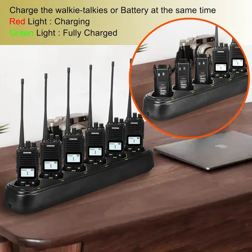 Vista 6 de SAMCOM Radios bidireccionales FPCN10A de largo alcance (FPCN10A cargador múltiple) Individual 6 Charging Dock,LED Indicators, AC/DC Adapter