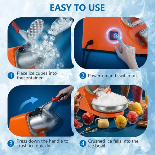 Vista 4 de ZENY Picador de hielo eléctrico 300W 1400r/min con cuchillas de acero inoxidable, máquina picadora de hielo para uso en cocina, accesorio para hacer