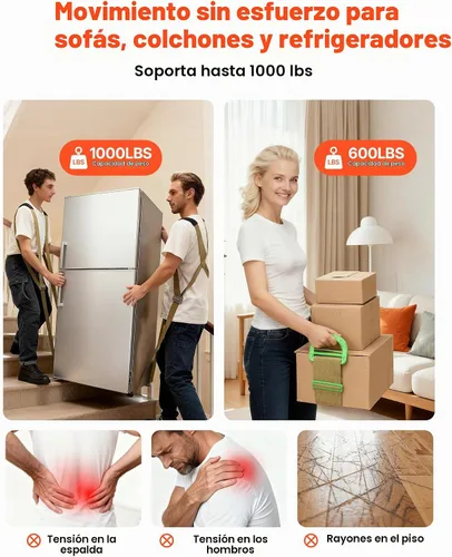 Vista 2 de VEVOR - Correas de mudanza, sistema de elevación para 2 personas con 2 correas de arnés, 2 de carga y 1 manual, correas ajustables para elevar