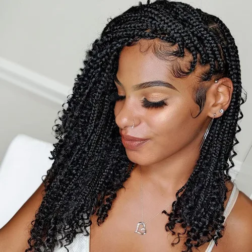 Vista 19 de Unionbeauty - 8 paquetes de trenzas bohemias de diosa en caja, de ganchillo de pelo para mujer negra, 8 pulgadas de trenzas de caja bob bohemias