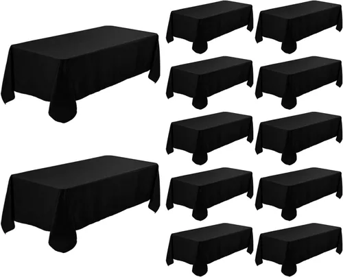 Vista 11 de Fivenl - Juego de 8 manteles negros de 60 x 84 pulgadas, manteles de mesa rectangular de 4 pies al por mayor, fundas de mesa de poliéster lavable