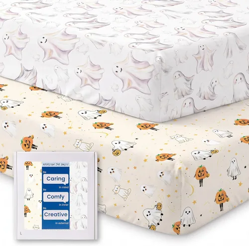 Vista 64 de Sábanas suaves para cuna de niño de alta calidad, sábana bajera para cuna ultra transpirable, sábanas súper elásticas de 28 x 52 x 9 pulgadas