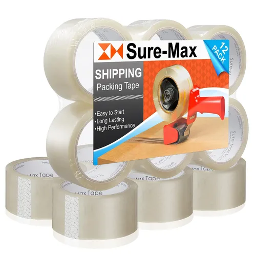 Vista 8 de Sure-Max Cinta de embalaje de cartón premium de 2.0 mil 165 pies (55 yardas), transparente, 1 caja (36 rollos en total)