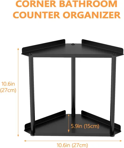 Vista 3 de FLE - Organizador esquinero para encimera de baño, color negro 2 Tier Corner Shelf, Tabletop Mount,Waterproof solid shelf fits bathroom toiletries