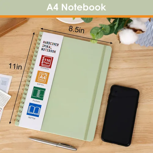Vista 2 de LABUK Cuaderno de espiral de 8.5 x 11 pulgadas, cuadernos A4 de tapa dura para mujer, 55 hojas y 110 páginas, diario grande para el trabajo