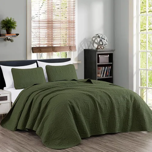 Vista 36 de Chezmoi Collection Austin - Juego de colcha tamaño matrimonial/doble, colcha de microfibra ligera acolchada Pinsonic de 3 piezas, color azul grisáceo