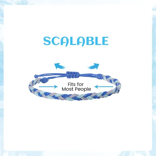 Vista 7 de Pulseras de playa boho surfistas, tobilleras ajustables con cuentas, pulseras trenzadas hippies hechas a mano, impermeables, pulseras de cuerda