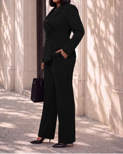 Vista 2 de CXXQ Conjunto de 2 piezas para mujer, talla grande, para negocios, casual Negro