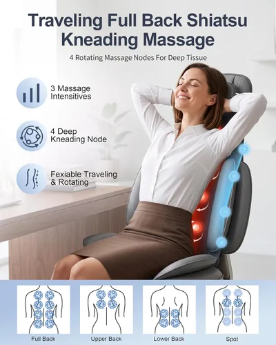 Vista 3 de Almohadilla para silla de masaje Shiatsu, masajeador de espalda de Gris