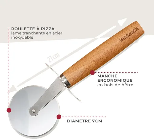 Vista 3 de Fackelmann Cortador de pizza para pizza y tarta flambée - Rueda de pizza con hoja afilada de acero inoxidable - Rodillo de pizza con mango