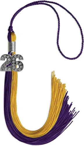Vista 214 de Endea Graduation Borla de doble color con dije de plata brillante (negro/oro antiguo, 2025)