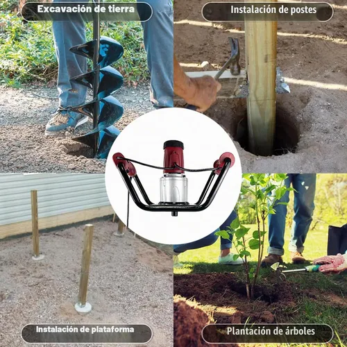 Vista 5 de Excavadora eléctrica del agujero del poste de 1500W con los pedazos del reverso, 2×6" y 2×4" Rojo