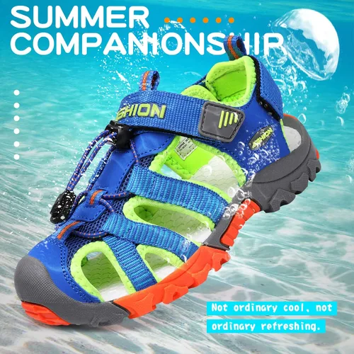 Vista 2 de Littleplum Sandalias para niños con puntera cerrada, sandalias deportivas para niños pequeños, zapatos de verano para niños grandes, caminar