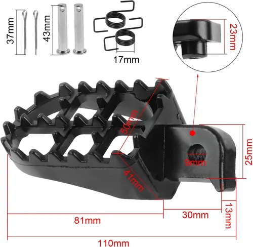 Vista 2 de FLYPIG Estriberas de aluminio Reposapiés Reposapiés para Dirt Bike 50 70 90 110 PW50 TW200 XR50R XR70 CRF50 CRF50F CRF70 CRF70F CRF80F CRF100F Negro