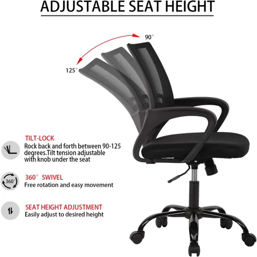 Vista 4 de Dopinmin Silla de oficina en casa, silla de escritorio ergonómica Silla de Sillas de escritorio giratorias ejecutivas con reposabrazos, soporte Negro