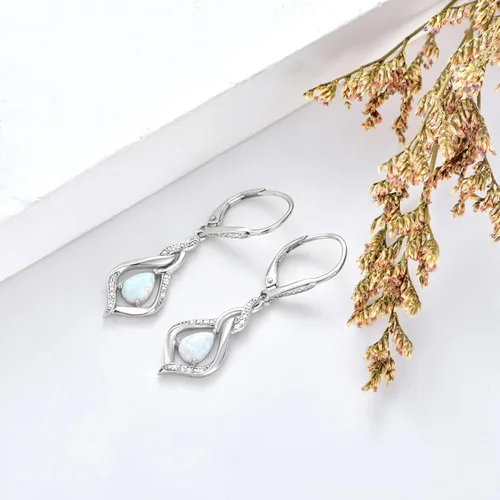 Vista 3 de VONALA Aretes de lágrima de ópalo de plata esterlina, azul, rosa, blanco, piedra lunar, ágata musgo, corazón y ópalo para mujer, aretes colgantes
