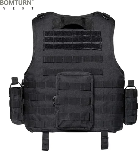 Vista 2 de BOMTURN Chaleco táctico Airsoft mejorado modular ajustable para paintball chaleco al aire libre apto para adultos
