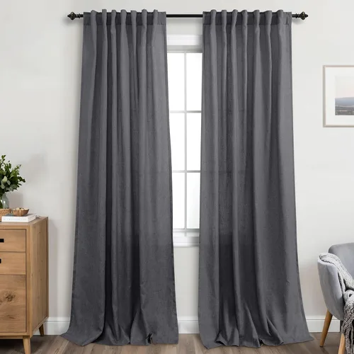 Vista 31 de Cortinas rústicas color beige tostado de 42 x 84 pulgadas de largo para sala de estar, juego de 2 paneles transparentes de lino natural, imitación