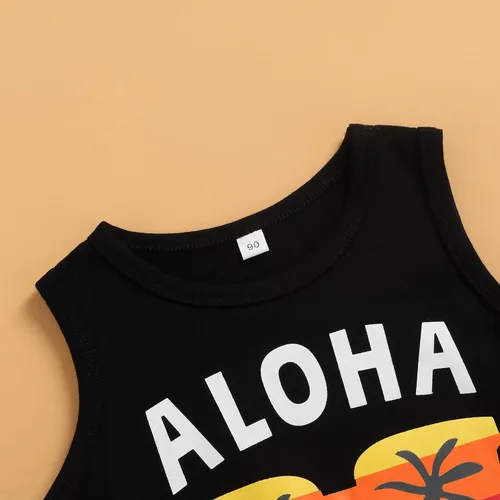 Vista 3 de Conjunto de pantalones cortos para niños pequeños, camiseta estampada junto al mar, 2 piezas, ropa de verano