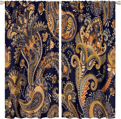 Vista 174 de Cortinas opacas con estampado de flores de cachemira, estampado de cachemira sobre fondo blanco, para decoración del hogar, cocina, restaurante