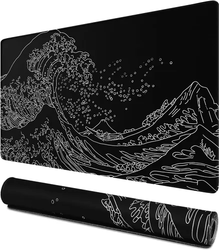 Vista 9 de Alfombrilla de mouse grande extendida para juegos, XXL, impermeable, para teclado de computadora, con base de goma antideslizante, borde cosido