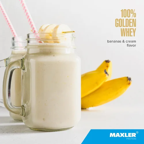 Vista 2 de Maxler Proteína de suero de leche 100% dorada, 0.94 onzas de proteína por porción, proteína de suero en polvo para antes del entrenamiento