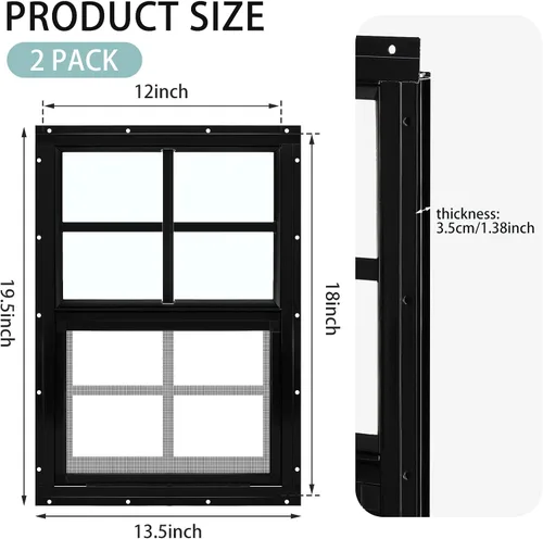 Vista 2 de Tandefio - Ventanas de cobertizo de 12 x 18 pulgadas, ventanas pequeñas de 12 x 18 pulgadas, montaje empotrado negro con vidrio templado y pantalla