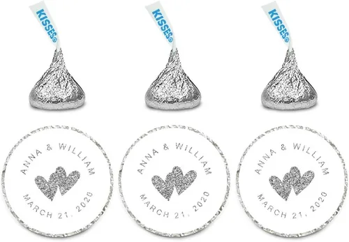 Vista 36 de Andaz Press Etiquetas personalizadas de gota de chocolate para boda, nombres y fecha redondos, turquesa aguamarina, paquete de 240, personalizadas