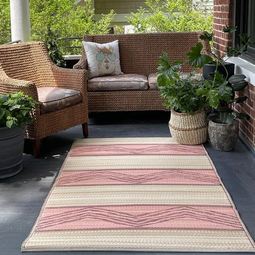 Vista 11 de Fab Habitat - Alfombra de exterior azteca, impermeable, resistente a la decoloración, sin arrugas, plástico reciclado de primera calidad, a rayas