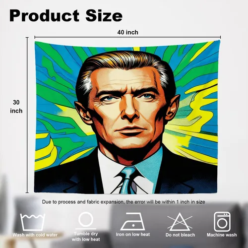 Vista 5 de Shrahala American Election Man Wall Tapestry, Yellow Hair Suit Green Background Wall Hanging Large Tapestry Decoration Polyester Fiber White Hem