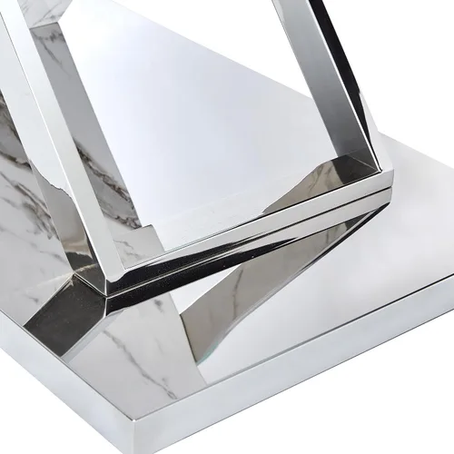 Vista 6 de Juego de mesa de comedor de mármol para mesa rectangular blanca de 6.63 pulgadas con marco de metal plateado en forma de X y 6 sillas de comedor