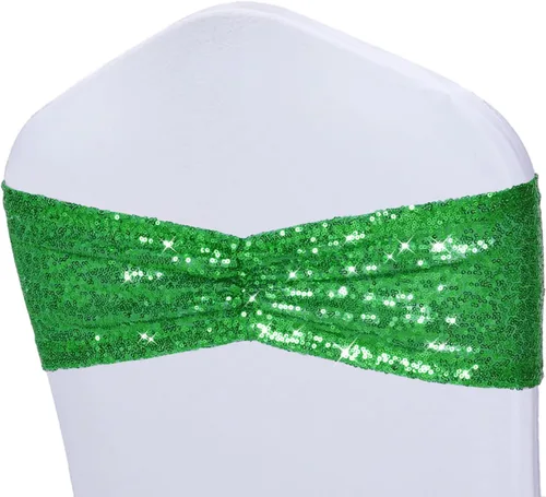 Vista 9 de Poise3EHome Bandas de silla de lentejuelas negras, bandas para sillas plegables para decoraciones de boda, ceremonia, banquete, 10