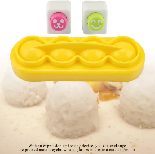 Vista 9 de Agatige Moldes de bolas de arroz, mini máquina portátil para hacer bolas de arroz, moldes de sushi con cuchara y cara sonriente, algas marinas Nori