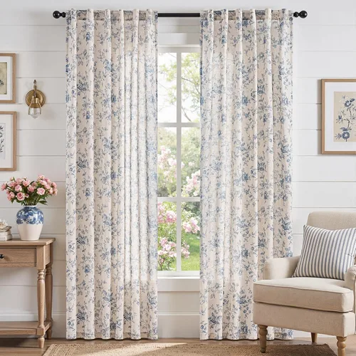 Vista 19 de jinchan Amlie - Cortinas florales de lino de 63 pulgadas de largo para sala de estar, dormitorio, casa de campo, cortinas de decoración de campo