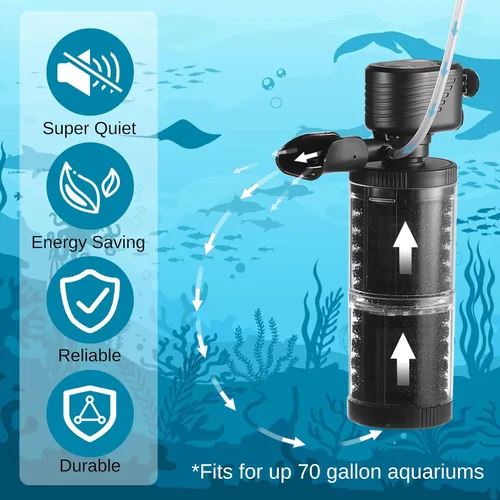 Vista 3 de Filtro de Acuario XpertMatic 15W de 2 Etapas 238 GPH (900L/h) para Tanque de Peces de Hasta 70 Galones, Filtro de Tanque Interno Sumergible y Bomba