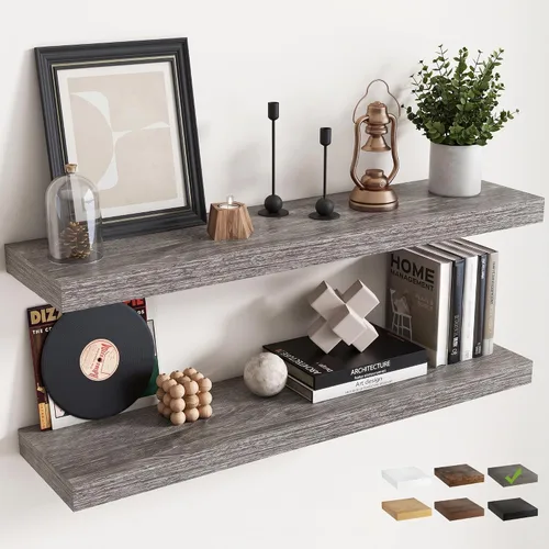 Vista 37 de 16 Inch Floating Shelves for Wall 2 Pack, 8"D Wood Grain Bathroom Shelves Acabado negro