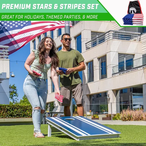 Vista 5 de GoSports Official Regulation Cornhole Bean Bags Set of 8 – for Competitive Cornhole Games - All Weather - American Stars and Stripes or Red and Blue