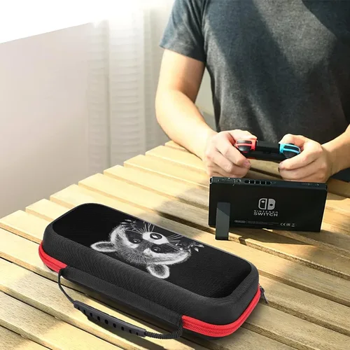 Vista 4 de Fern Raccoon Travel Carrying Case Tote Bag For Nintendo Switch Accessories Holds 20 Game Card Bag